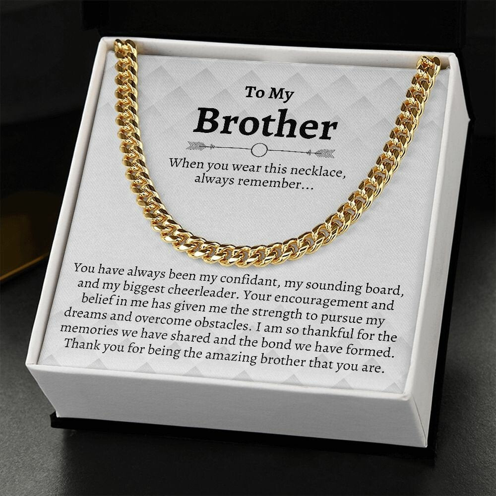 Brother Cuban Chain Necklace, Gifts for Brother Birthday, Best Brother Gifts from Sister, Sister to Brother Gifts, Gift Box with Message