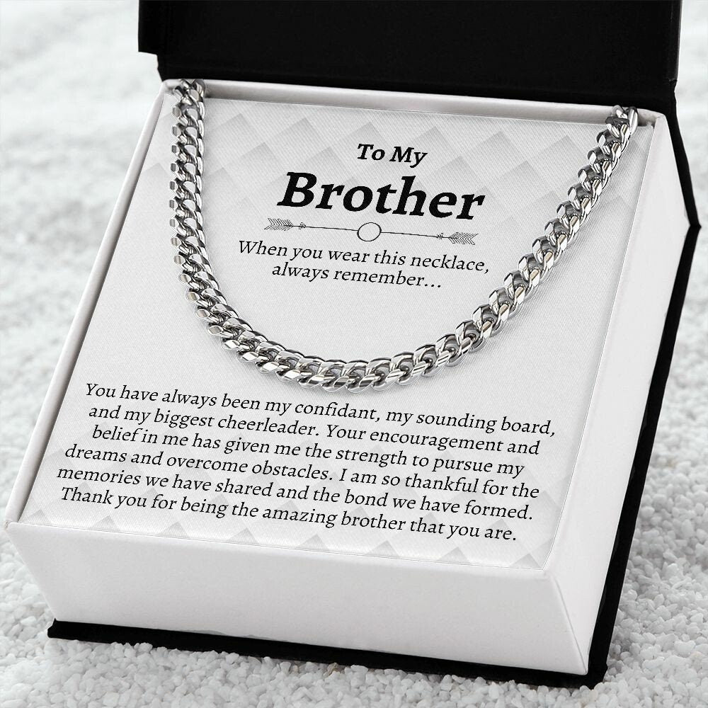 Brother Cuban Chain Necklace, Gifts for Brother Birthday, Best Brother Gifts from Sister, Sister to Brother Gifts, Gift Box with Message