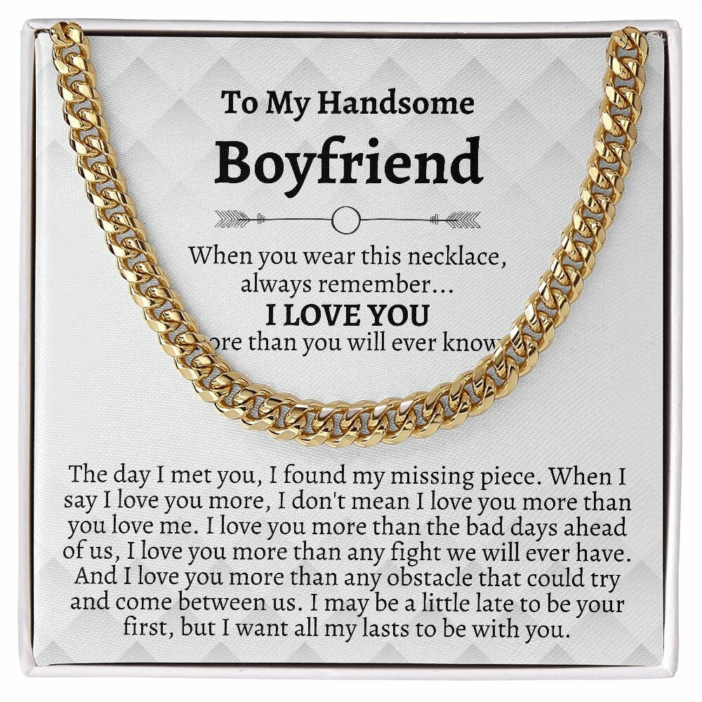 To My Handsome Boyfriend Gifts, Cuban Chain Necklace, Boyfriend Birthday Gifts, Christmas Gifts, Anniversary Gifts, Best Gifts for Boyfriend