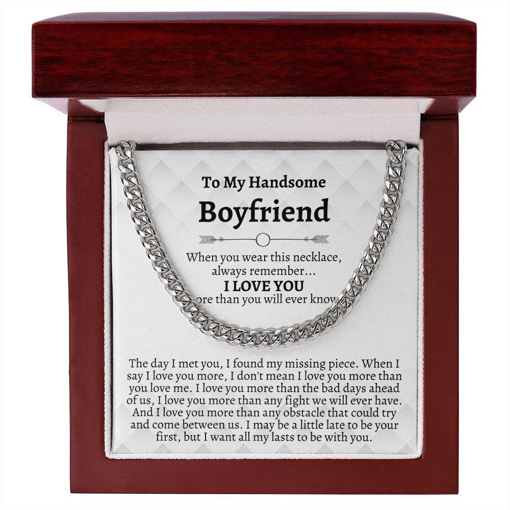 To My Handsome Boyfriend Gifts, Cuban Chain Necklace, Boyfriend Birthday Gifts, Christmas Gifts, Anniversary Gifts, Best Gifts for Boyfriend