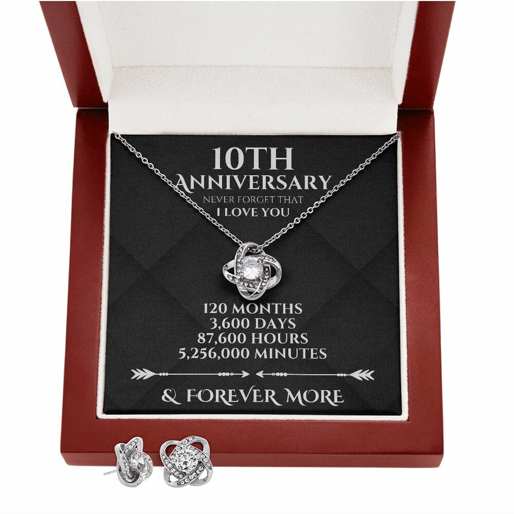 Perfect Gift to Celebrate 10th Anniversary, Traditional and Modern 10-Year Anniversary Present for Wife, Love Knot Necklace & Earrings Set