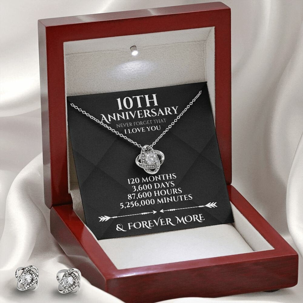 Perfect Gift to Celebrate 10th Anniversary, Traditional and Modern 10-Year Anniversary Present for Wife, Love Knot Necklace & Earrings Set