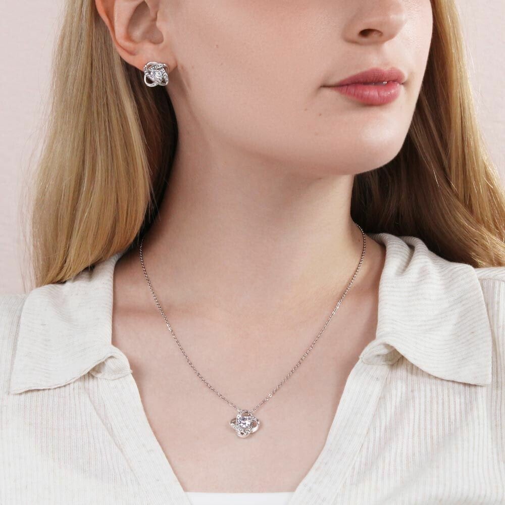 Perfect Gift to Celebrate 10th Anniversary, Traditional and Modern 10-Year Anniversary Present for Wife, Love Knot Necklace & Earrings Set
