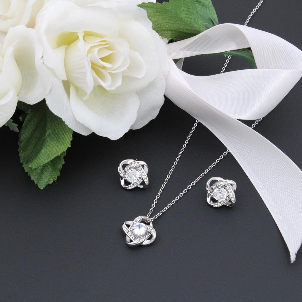 Perfect Gift to Celebrate 10th Anniversary, Traditional and Modern 10-Year Anniversary Present for Wife, Love Knot Necklace & Earrings Set