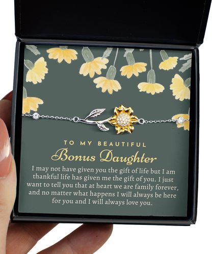 To My Beautiful Bonus Daughter, Bonus Daughter Sunflower Bracelet, Stepdaughter Bracelet, Bonus Daughter Custom Gift, Jewelry, Birthday Gift