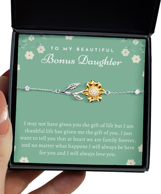 To My Beautiful Bonus Daughter, Bonus Daughter Sunflower Bracelet, Stepdaughter Bracelet, Bonus Daughter Custom Gift, Jewelry, Birthday Gift