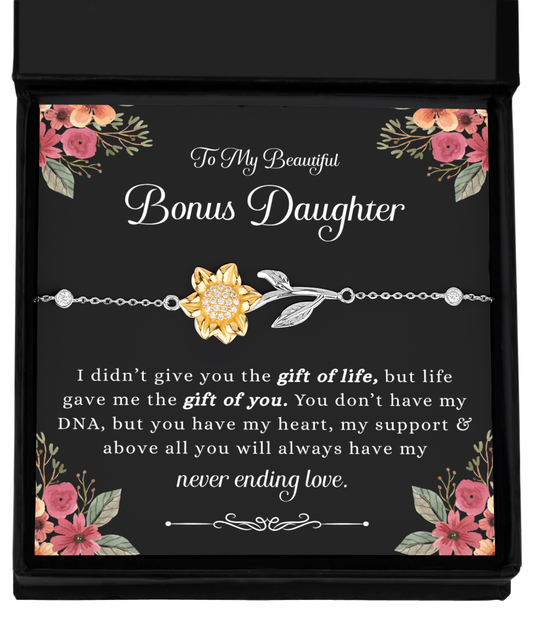 Bonus daughter sunflower bracelet silver 925, stepdaughter gift from stepmom, stepdaughter gifts ideas, stepdaughter jewelry