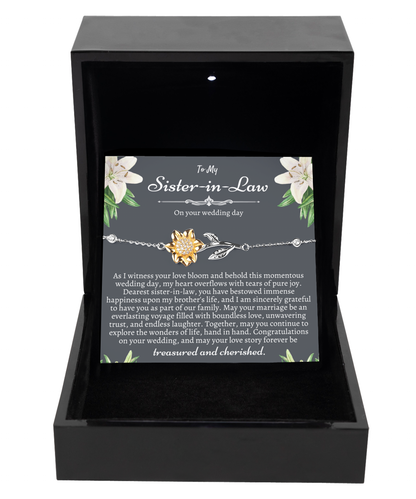 Silver 925 Sunflower Bracelet: Meaningful Sister-in-Law Wedding Gift & Bridal Party Favor on Her Big Day