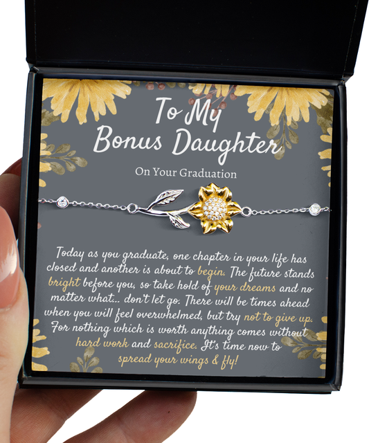 Bonus Daughter Graduation Gifts From Bonus Mom or Bonus Dad, Sunflower Bracelet Gift Box, Gift from Stepmom Stepdad, Step Daughter Graduation Gift