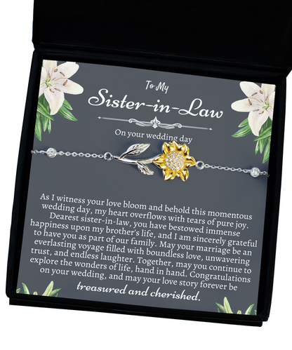 Silver 925 Sunflower Bracelet: Meaningful Sister-in-Law Wedding Gift & Bridal Party Favor on Her Big Day