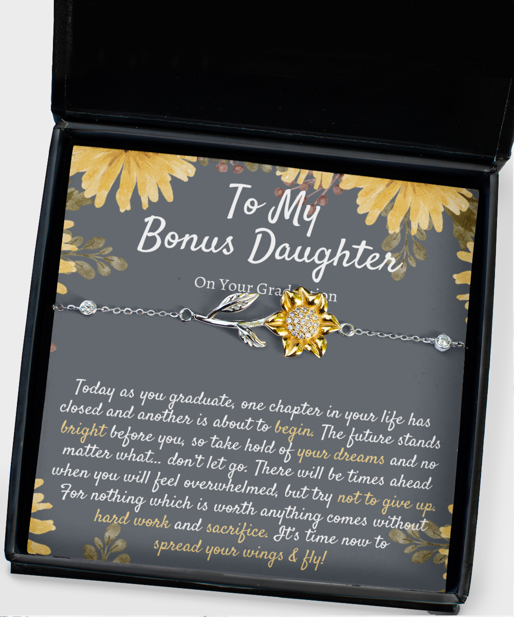 Bonus Daughter Graduation Gifts From Bonus Mom or Bonus Dad, Sunflower Bracelet Gift Box, Gift from Stepmom Stepdad, Step Daughter Graduation Gift