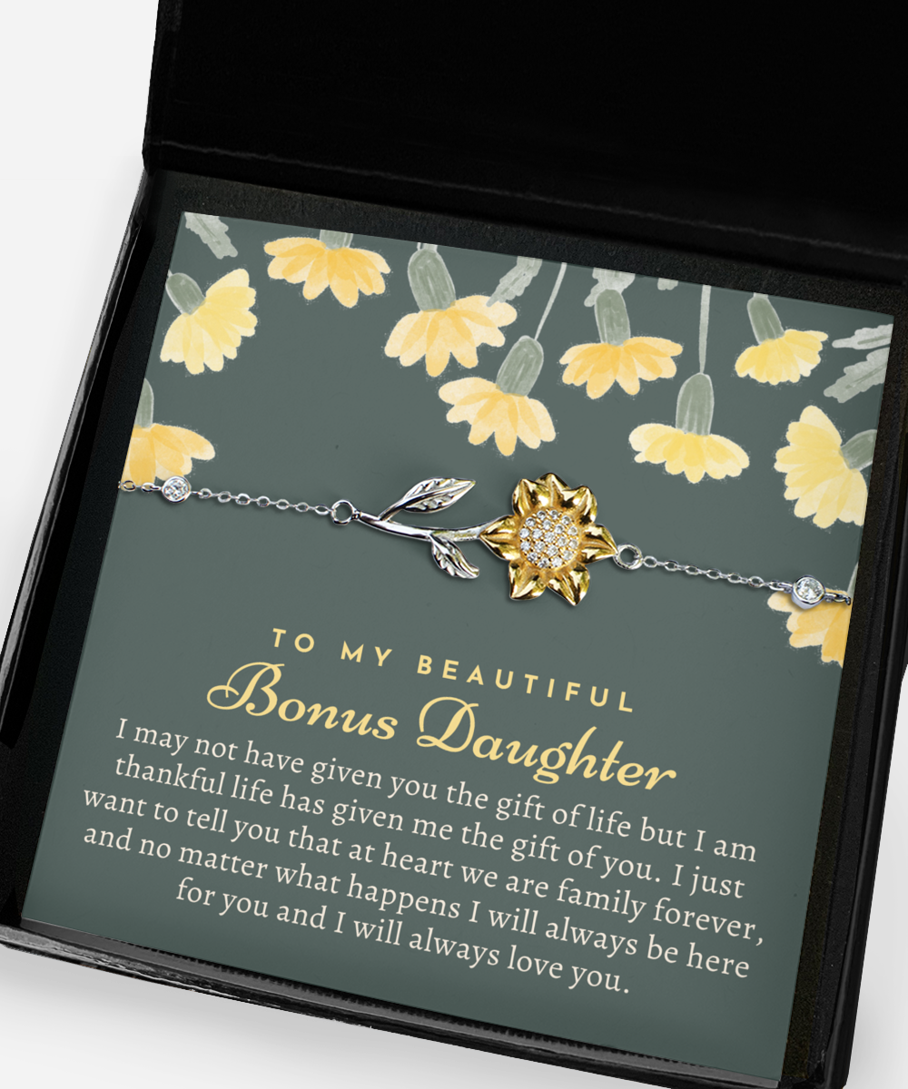 To My Beautiful Bonus Daughter, Bonus Daughter Sunflower Bracelet, Stepdaughter Bracelet, Bonus Daughter Custom Gift, Jewelry, Birthday Gift