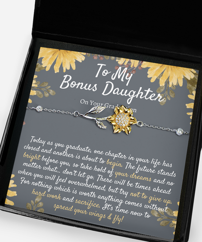 Bonus Daughter Graduation Gifts From Bonus Mom or Bonus Dad, Sunflower Bracelet Gift Box, Gift from Stepmom Stepdad, Step Daughter Graduation Gift